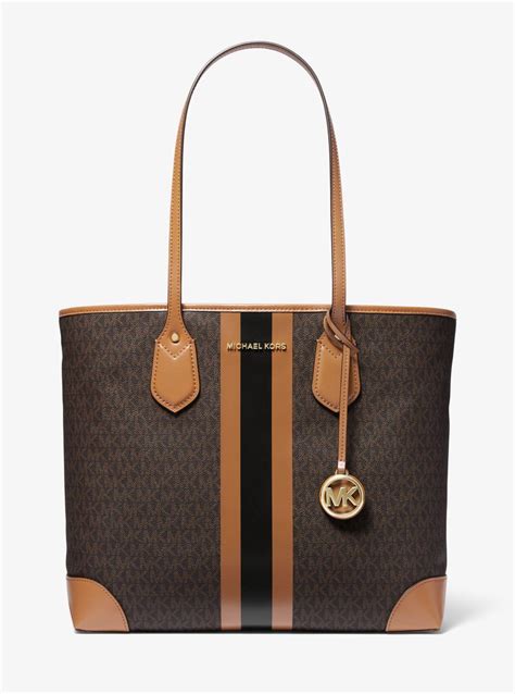 michael kors with black and brown stripe tote|michael kors large black tote.